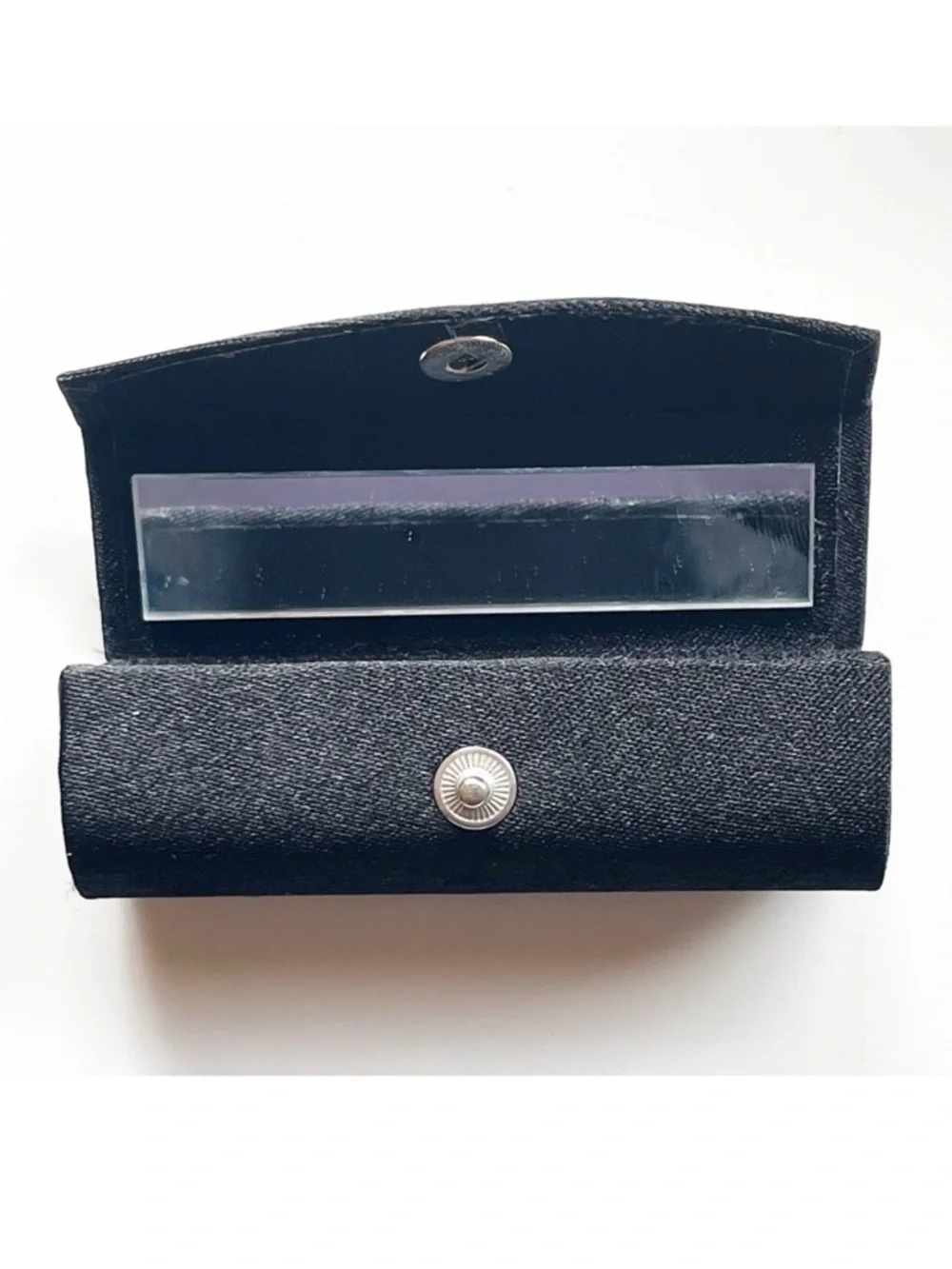 Black Structured Lipstick Case Holder with Mirror Snap Vintage Retro Formal